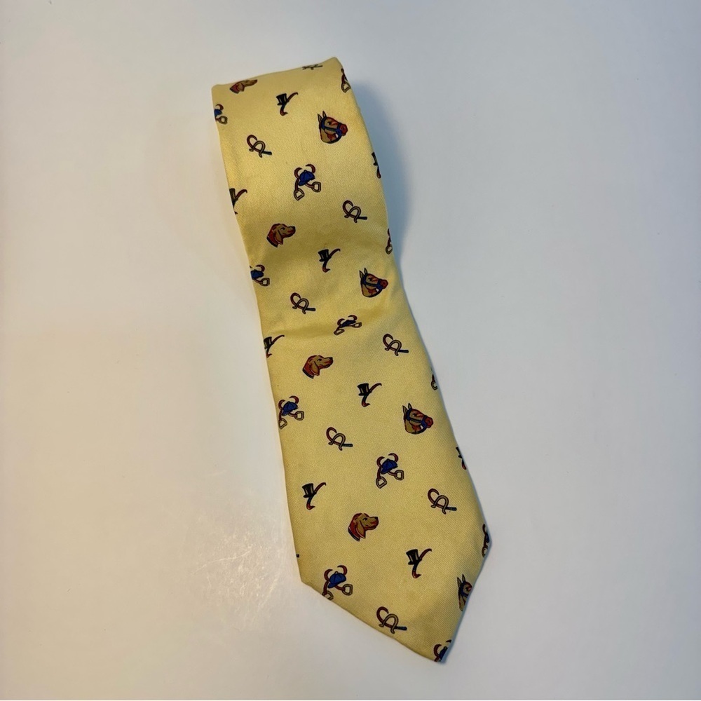Lord & Taylor Bert Pulitzer 100% Silk Tie Equestrian Horse Pattern Dog Hunt